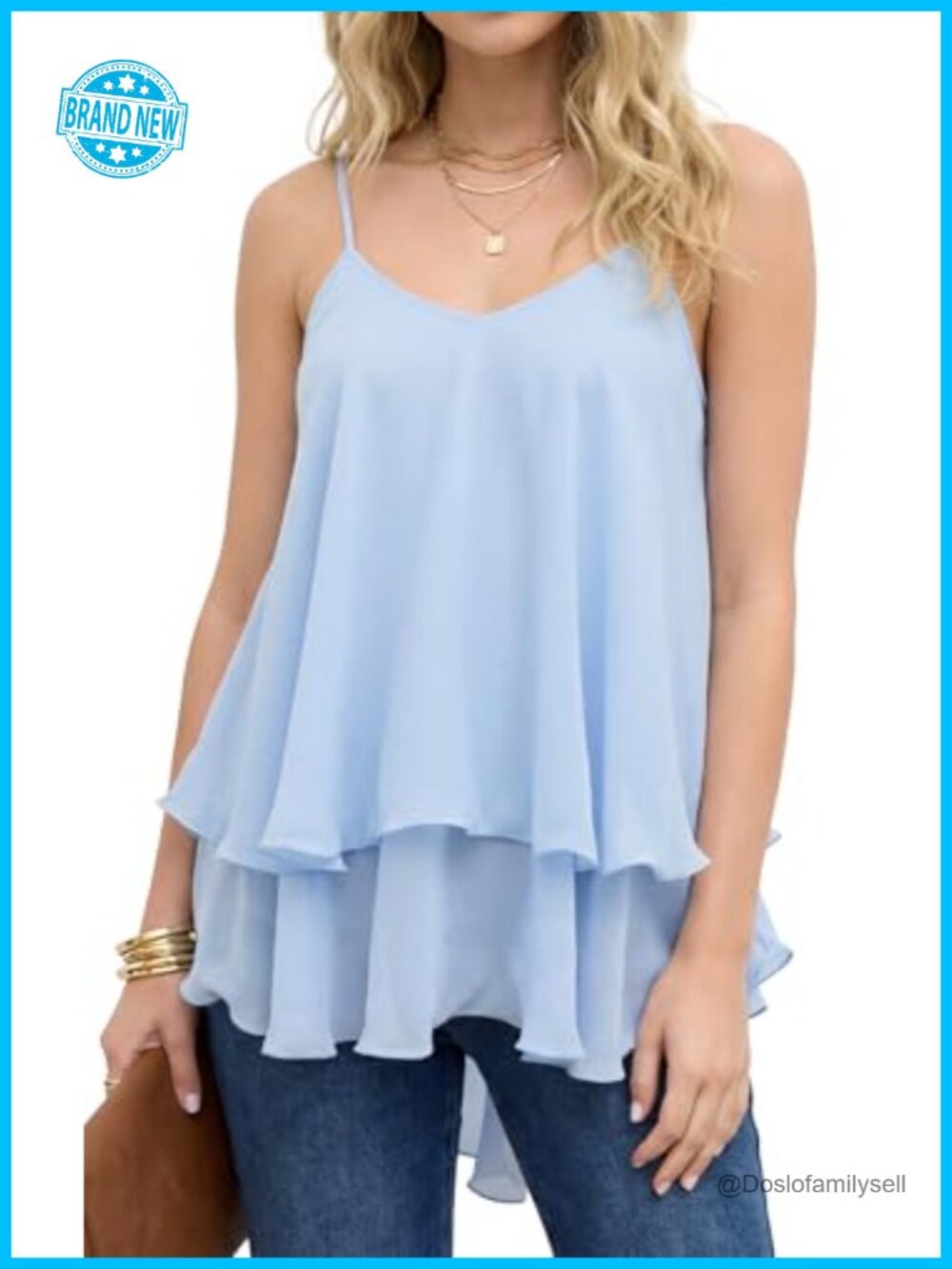 Women's Chiffon V Neck Cami Adjustable Spaghetti Strap Tank Top Ruffle Hem